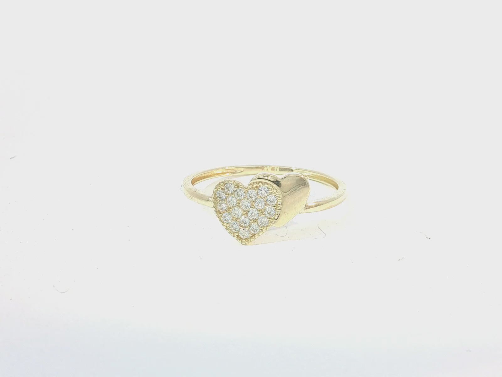 10K Gold Double Heart Pavé Cubic Zirconia Ring