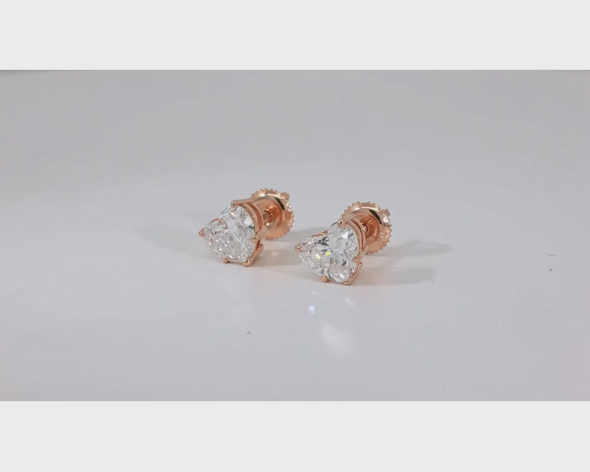 10k Gold Diamond Heart-Shaped Stud Earrings 2.0 CT – product video