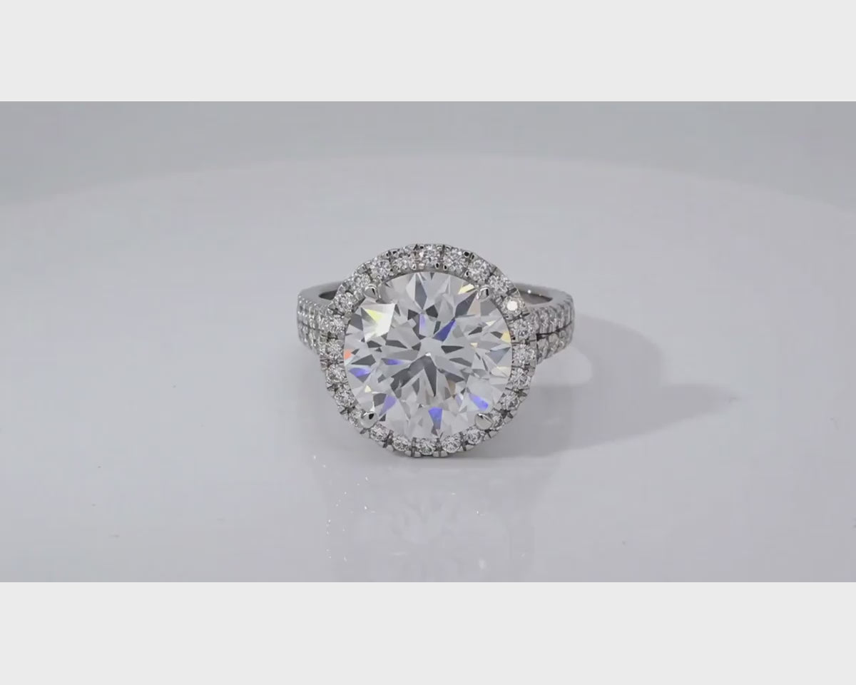 14k Round Cut Double Halo Pavé Engagement Ring 6.16 CT – product video