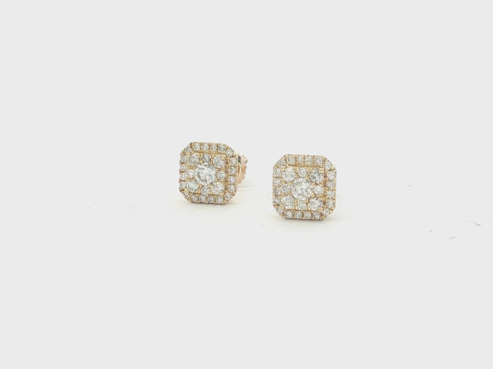 10K Gold Diamond Square Halo Stud Earrings with Pavé Accents 0.60 CT