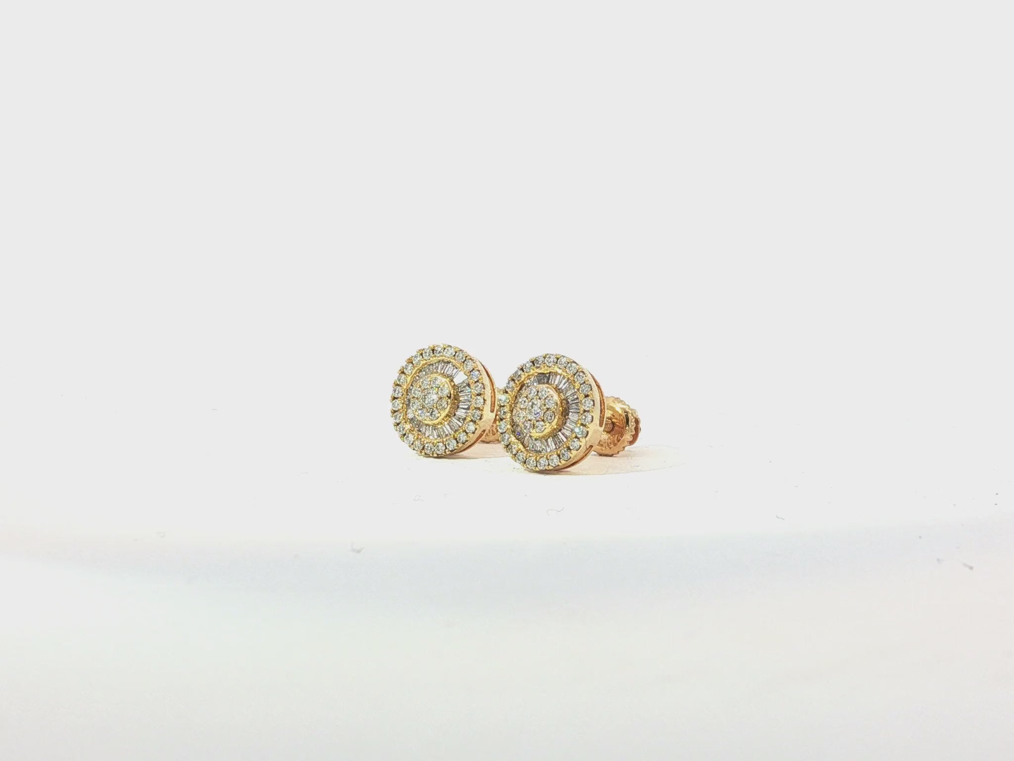 10k Gold Diamond Round Cluster Earrings with Baguette & Round Accents 0.52ct