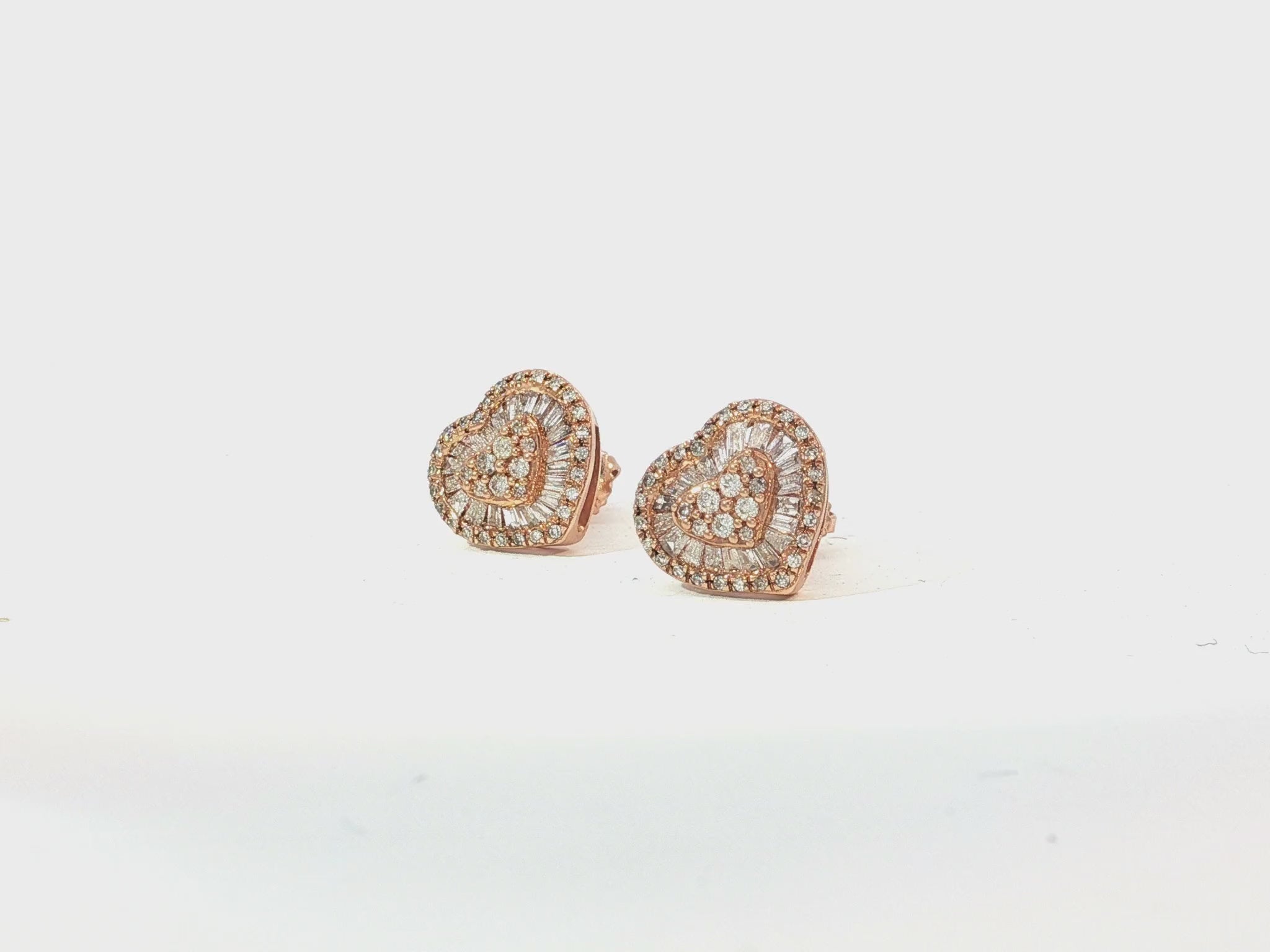 10k Gold Diamond Heart-Shaped Earrings with Round & Baguette Accents 0.60ct