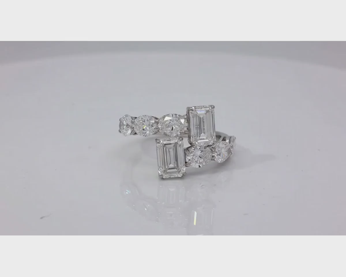 14k Gold Diamond Open Ring with Dual Emerald-Cut & Round 4.22ct – product video