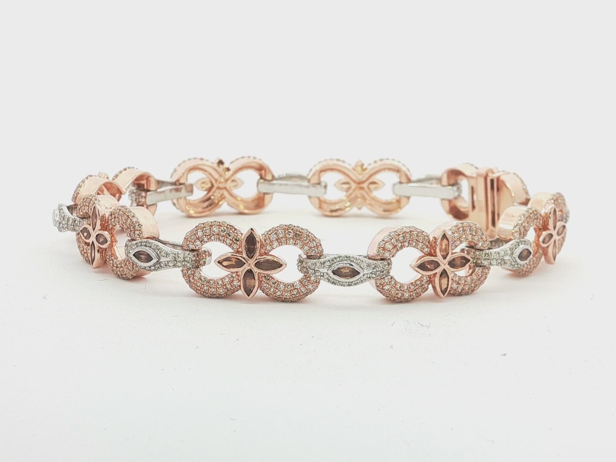 10K Gold Diamond Floral Link Bracelet with Marquise Accents & Pavé Design 3.5ct