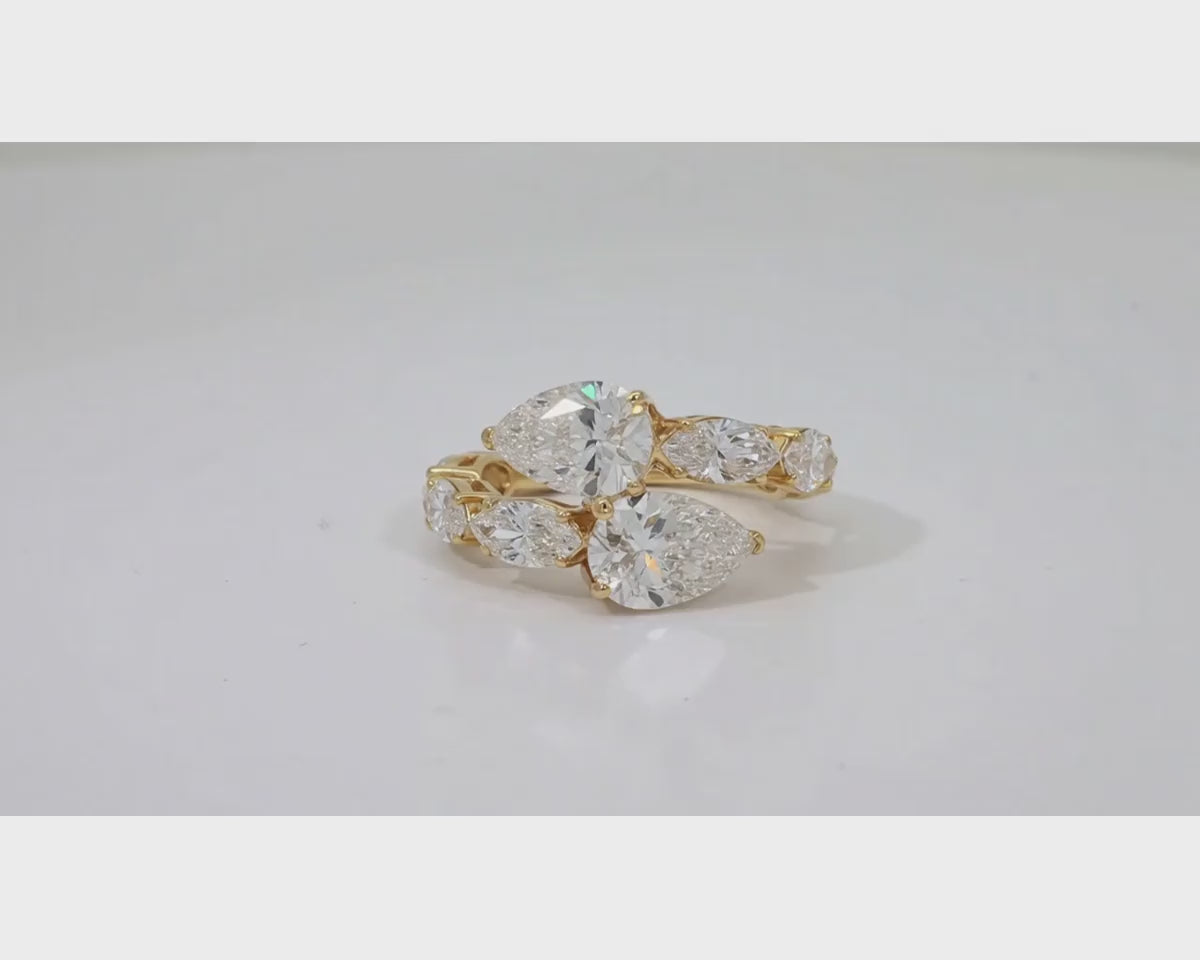 14k Gold Diamond Pear & Marquise Bypass Ring 4.50ct – product video