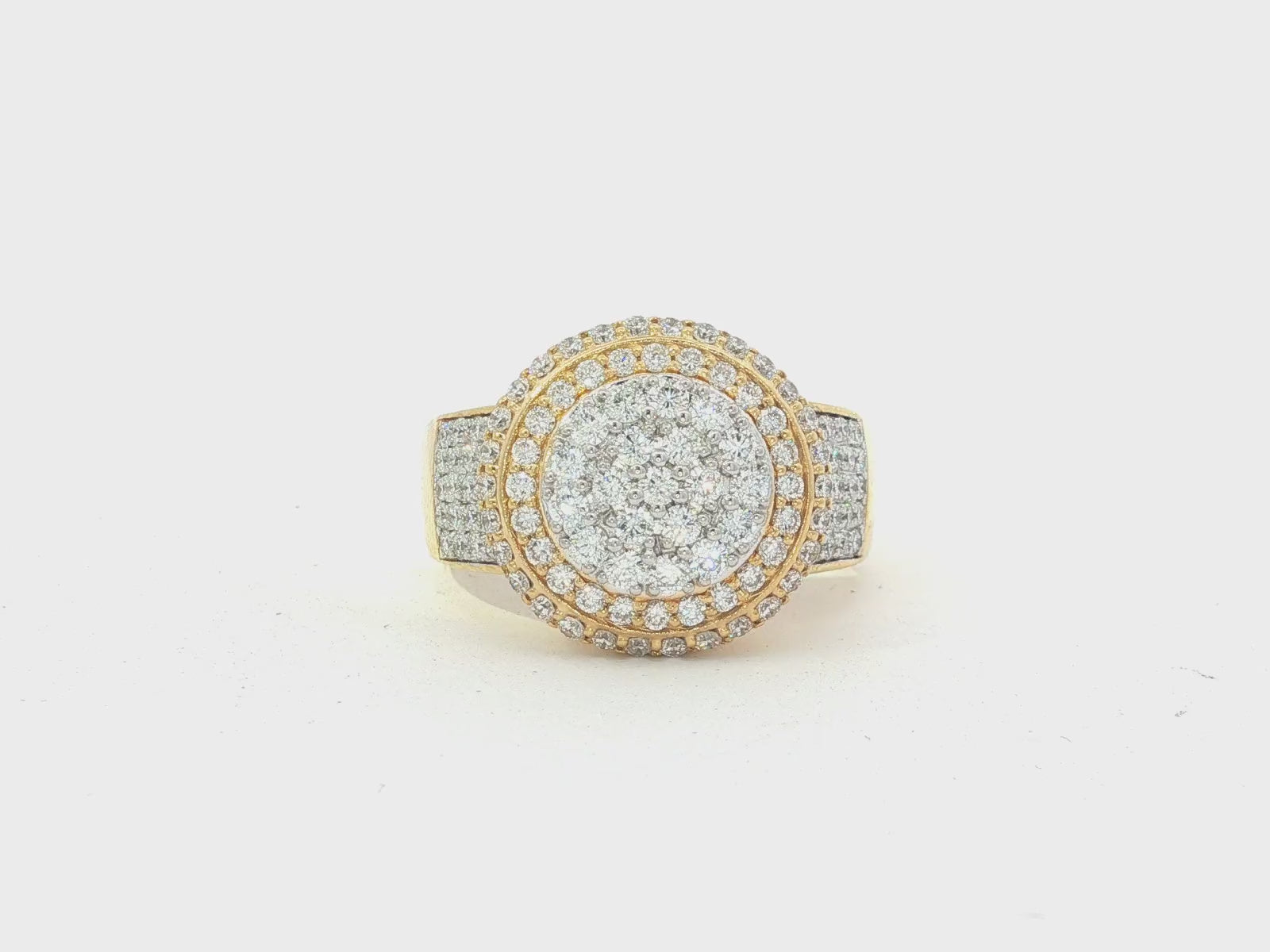 10k Gold Diamond Cushion Halo Cluster Ring with Pave Sides 1.70ct