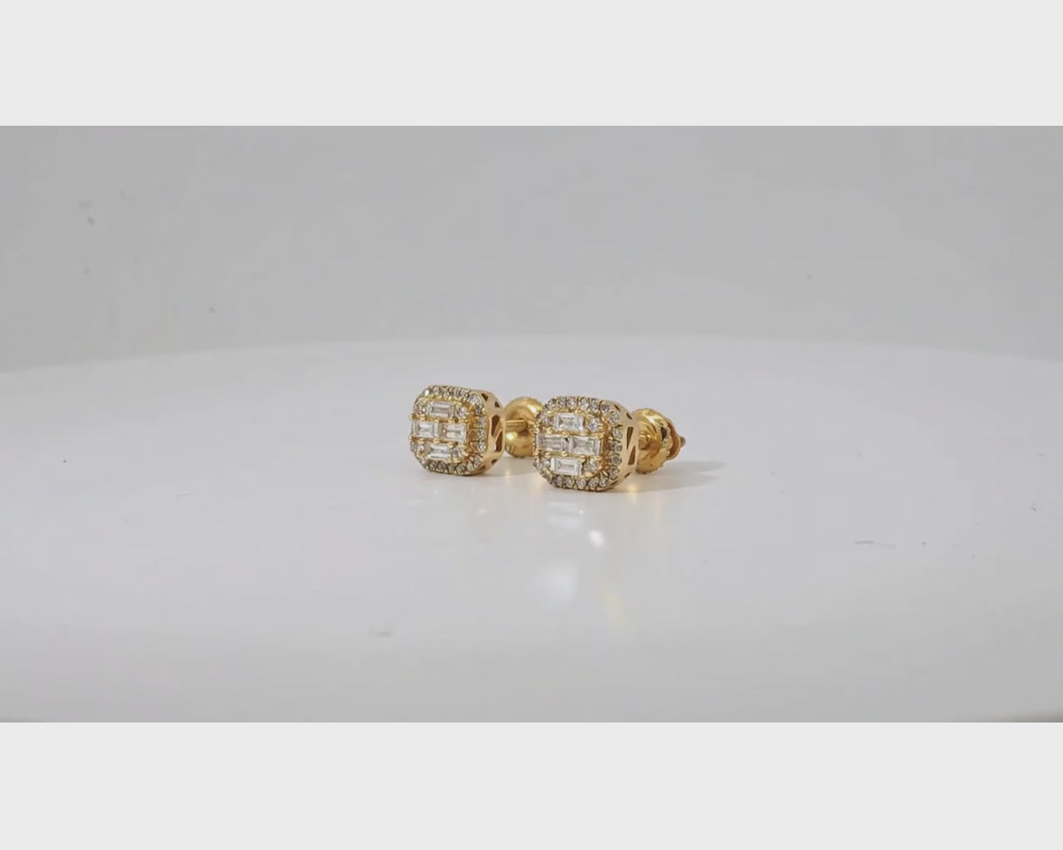 10k Gold Diamond Earrings with Baguette & Round Cluster Cushion Design 0.37ct – product video