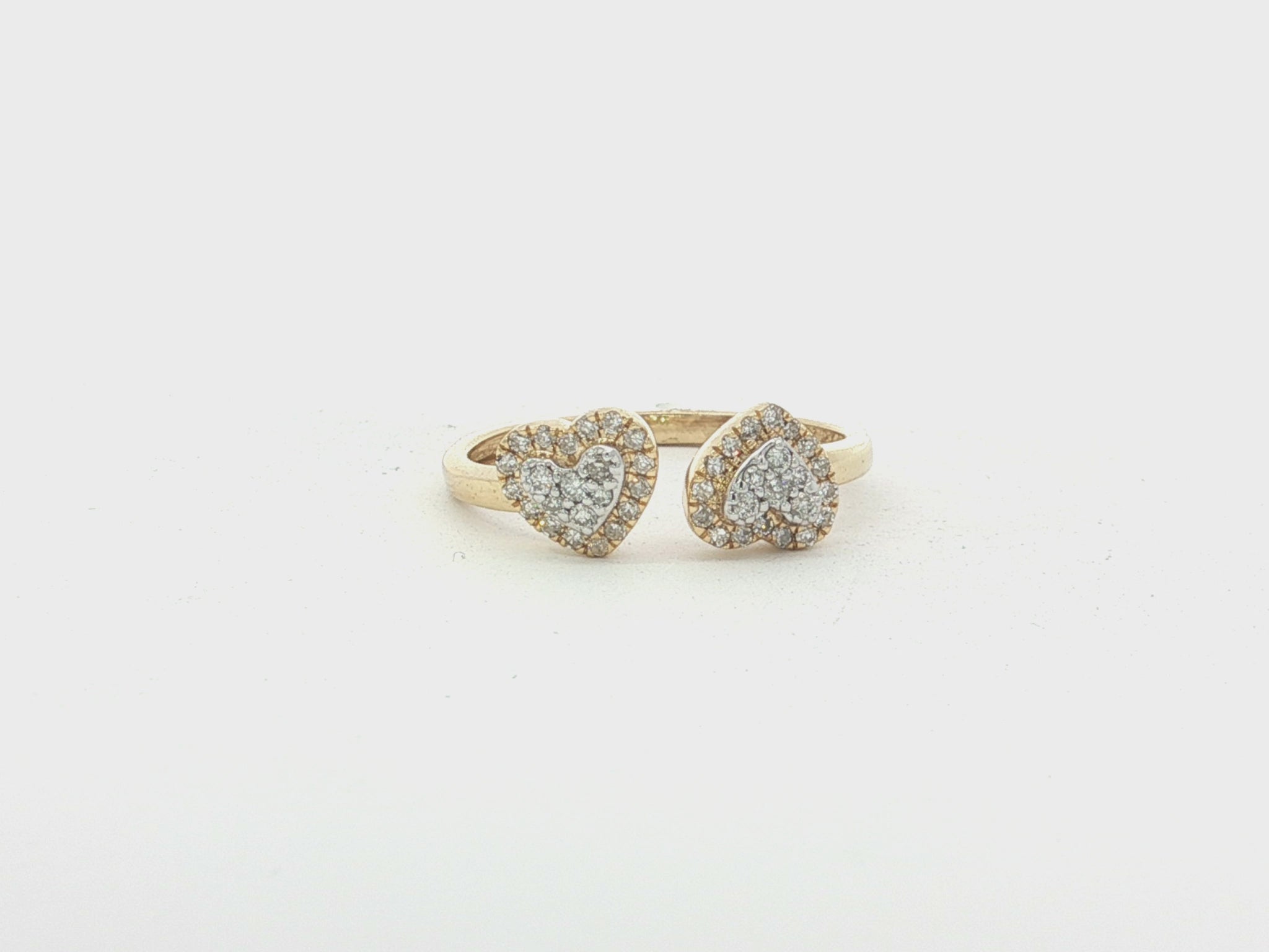10K Gold Diamond Open Heart Ring with Double Pavé Heart Design 0.27ct