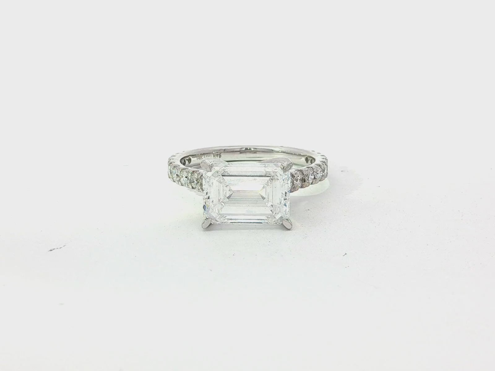 14k Emerald Cut Petite Pavé Engagement Ring 3.62 CT