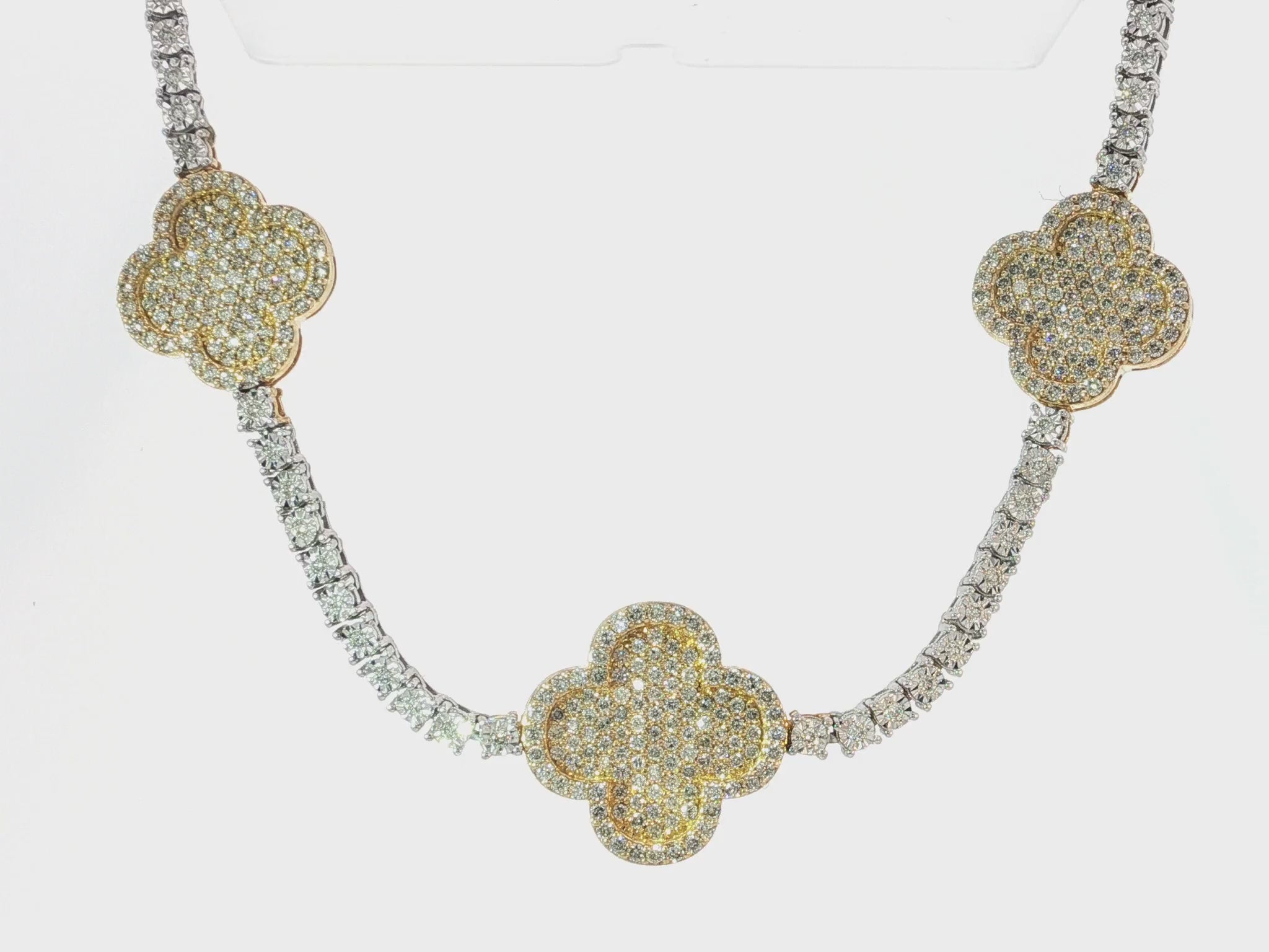 10k Gold Diamond Necklace with Clover Pavé Design 3.75ct