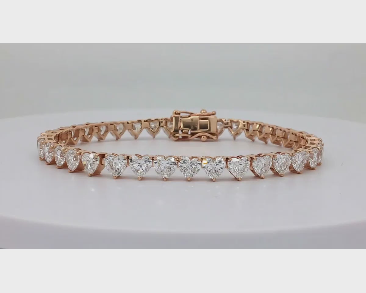 14K Gold Diamond Heart-Shape Tennis Bracelet with Continuous Design 12.33ct – product video