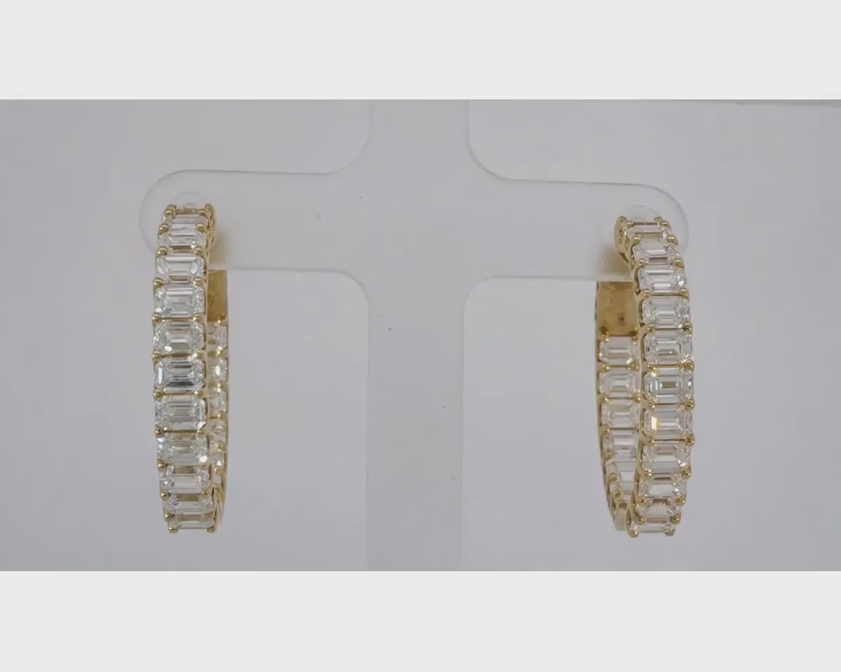 14K Gold Diamond Hoop Earrings with Emerald-Cut 5.86ct – product video