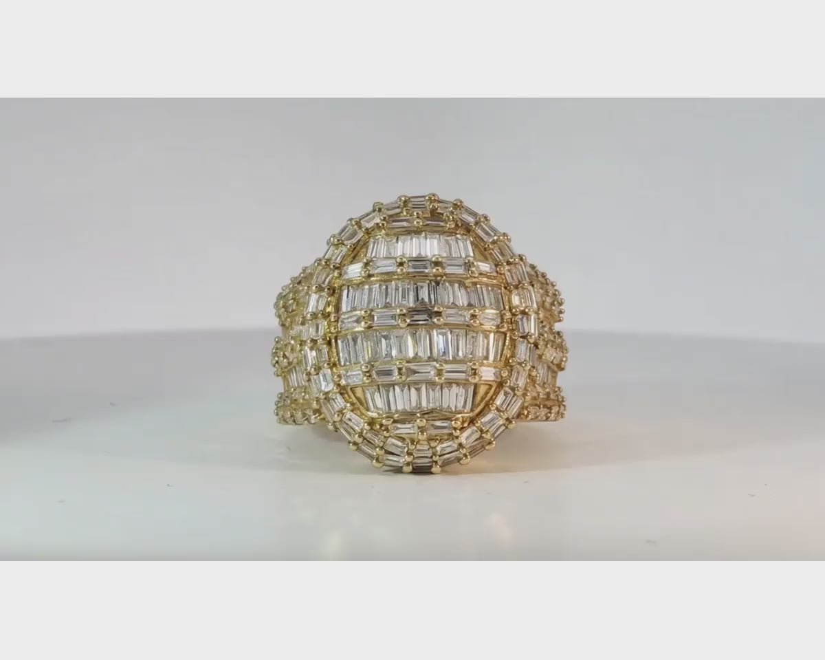10k Gold 3D Pearl-Shape Ring with Full Baguette Diamonds 3.50ct – product video