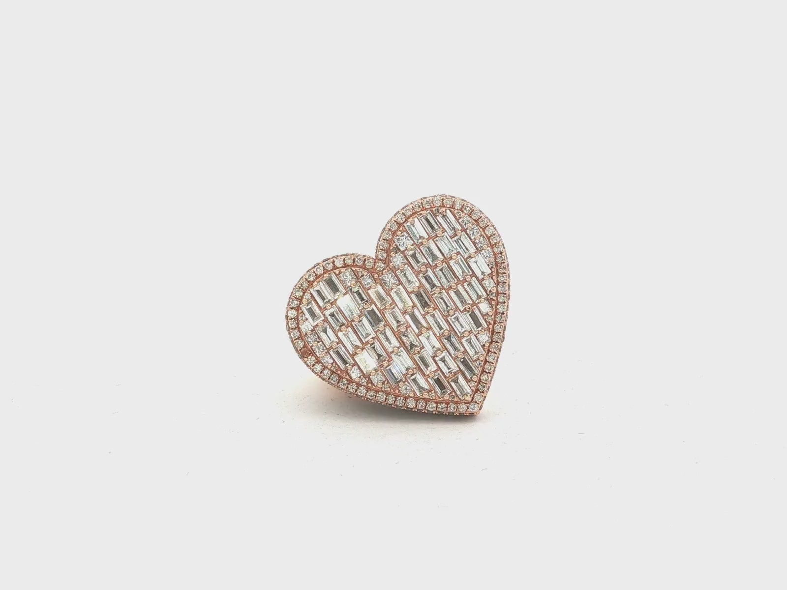 10k Diamond Heart Ring with Baguette & Pavé Halo Design 2.13ct