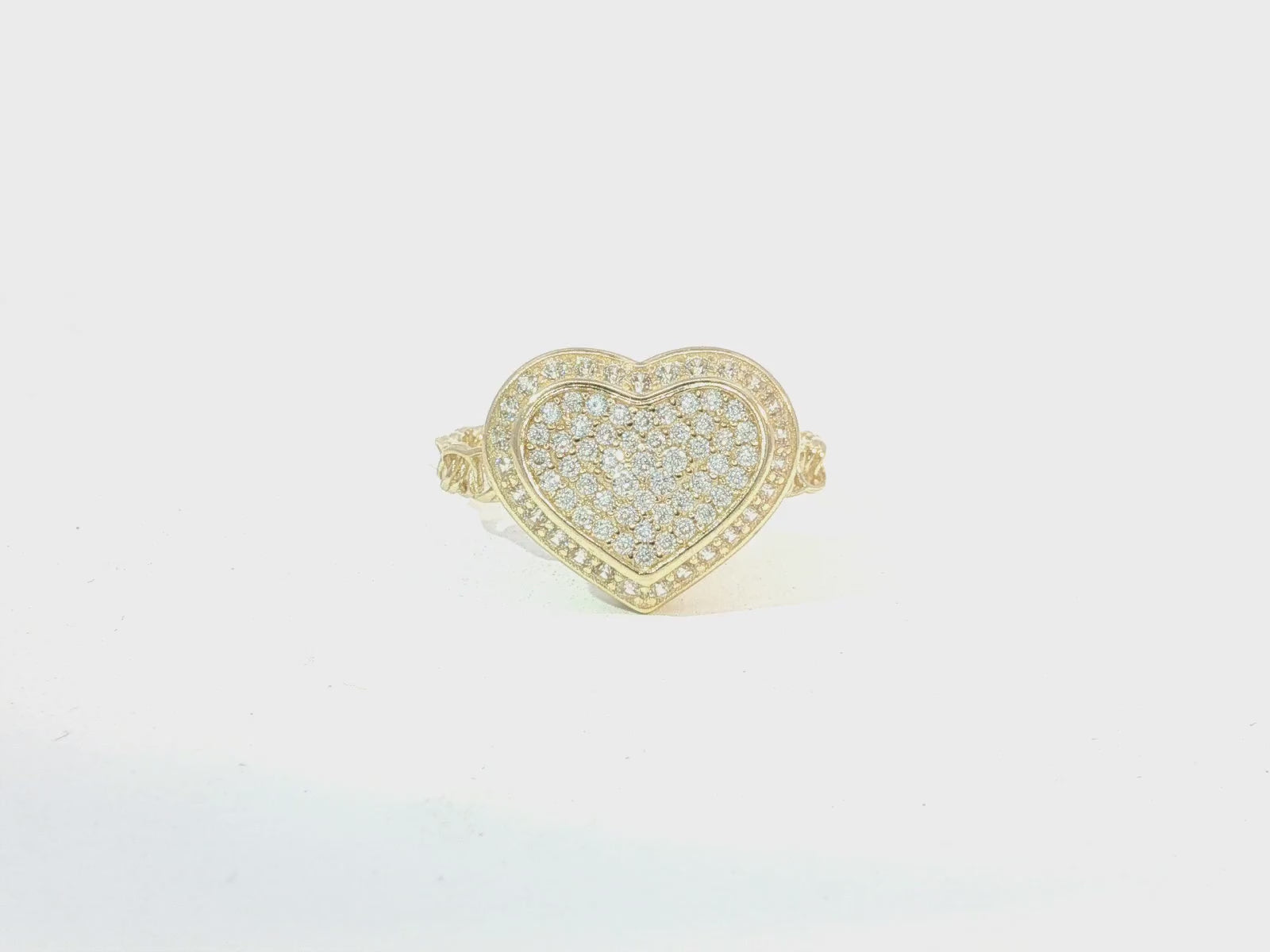 10K Gold Double Pavé Heart Cubic Zirconia Ring