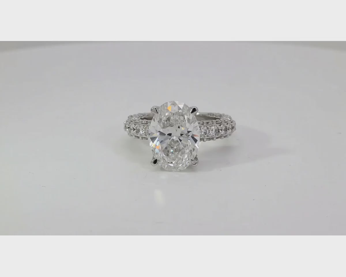 14k Oval Cut Triple-Row Pavé Engagement Ring 6.10 CT – product video