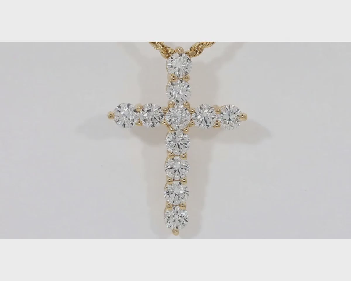 14K Gold Lab Ground Diamond Cross Pendant with Twisted Chain 5.01 CT – product video