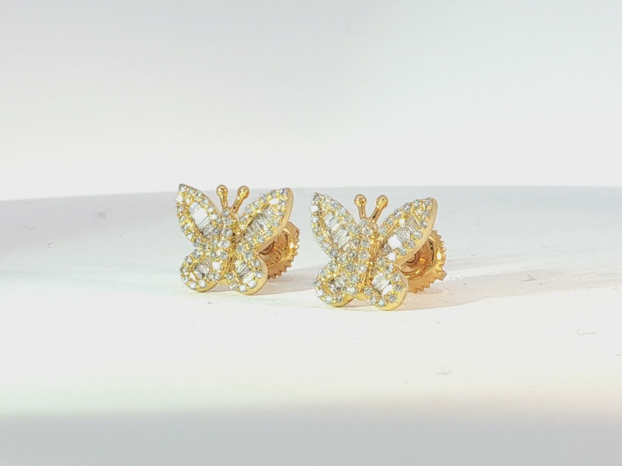 10k Gold Diamond Butterfly Earrings with Round & Baguette-Cut Accents 0.49ct