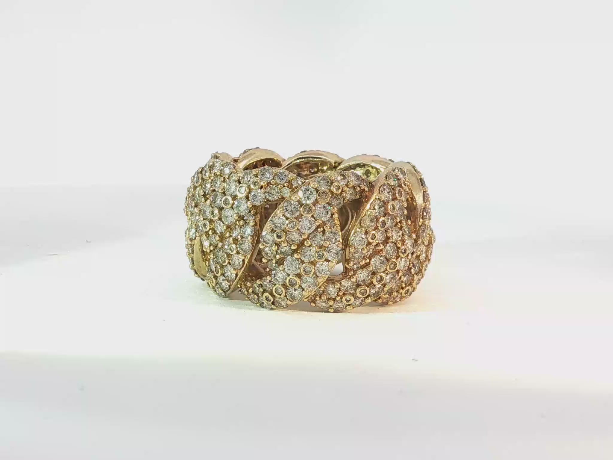 10k Gold Cuban Link Diamond Ring with Round Cuts 7.85ct