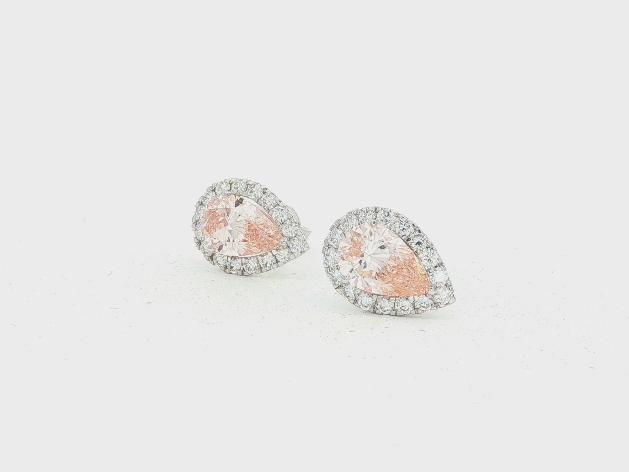 14K Gold Diamond Pear Halo Stud Earrings