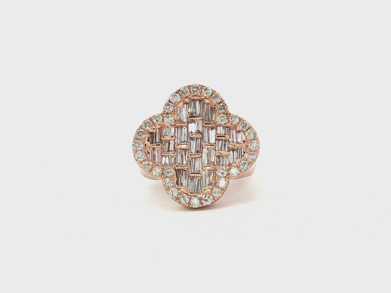 10K Gold Diamond Clover Statement Ring with Baguette Accents 2.00 CT