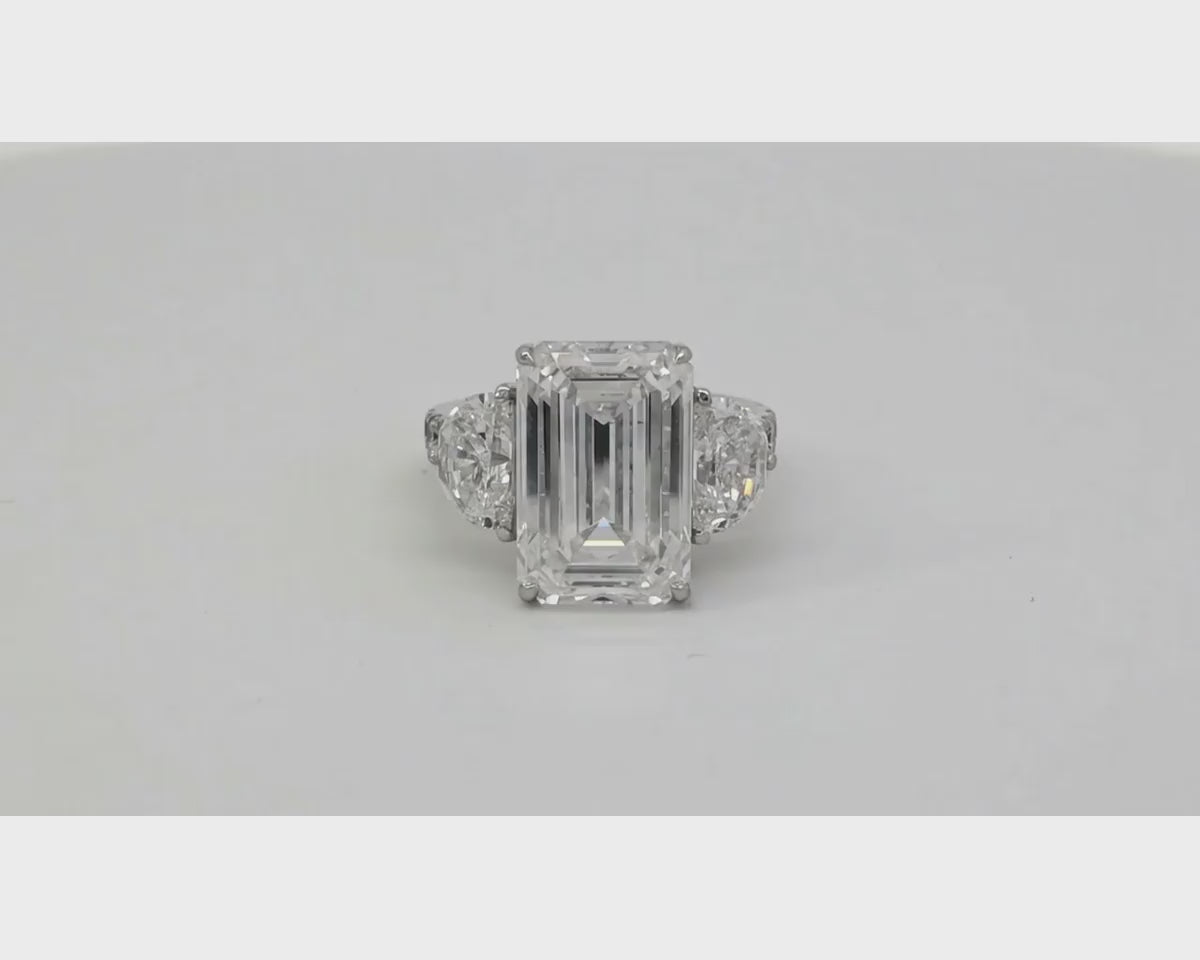 14k Emerald Cut Three Stone Engagement Ring - VS1 with 10.70ct – product video
