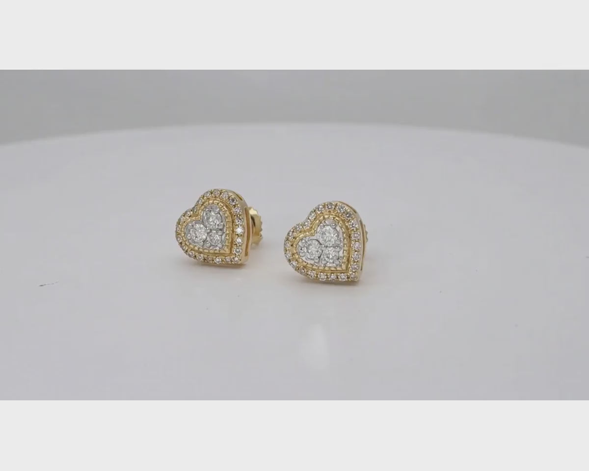 10K Gold Diamond Heart Halo Stud Earrings with Cluster Center 0.33 CT – product video