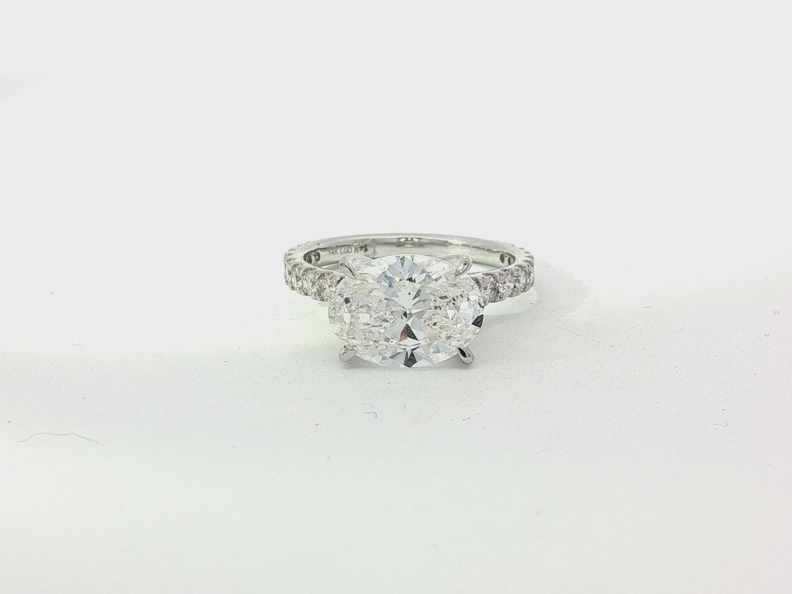 14k Oval Cut East to West Petite Micropavé Engagement Ring 3.54 CT