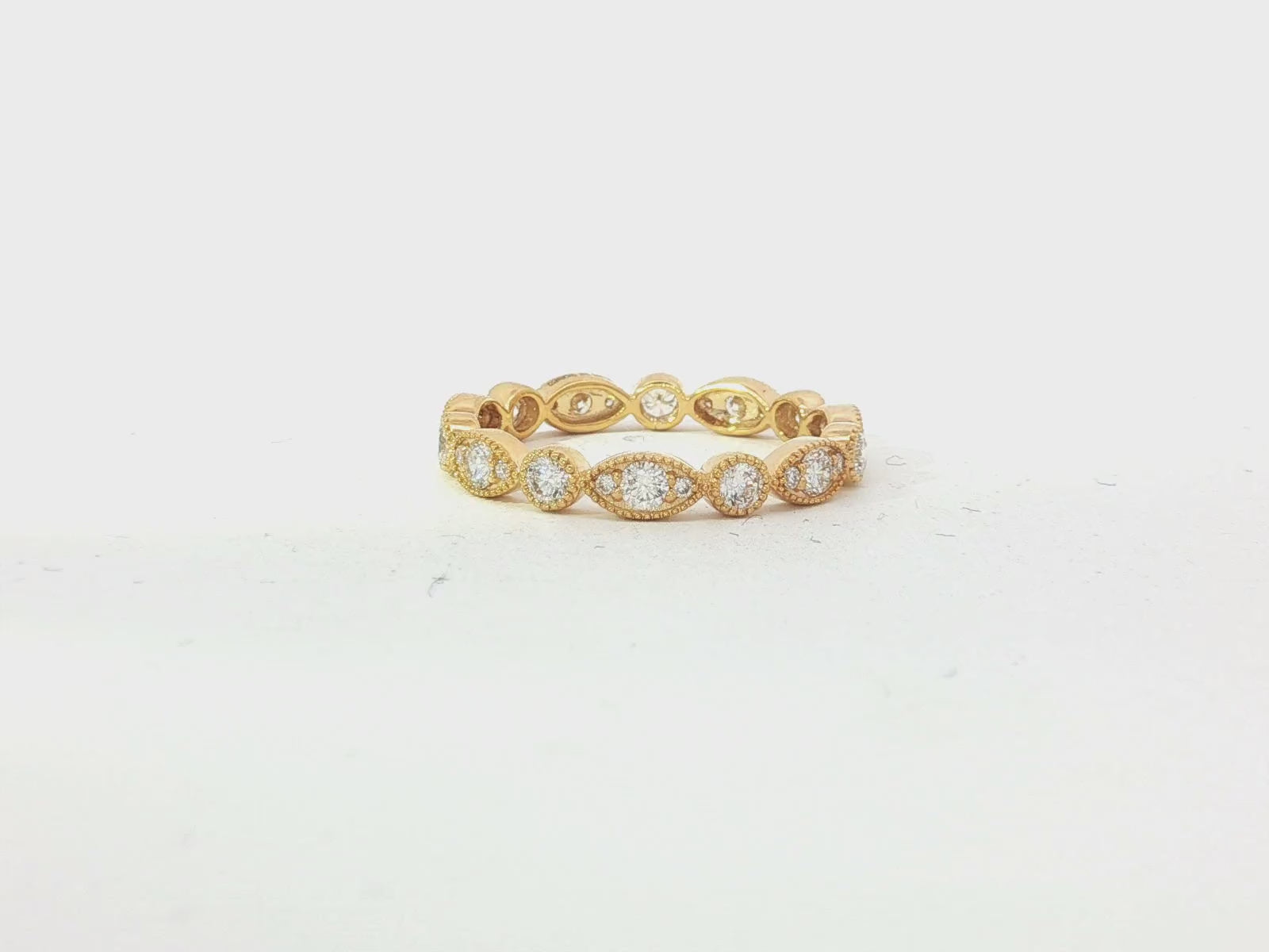 14k Diamond Marquise-Inspired Alternating Round Band Ring 0.78ct