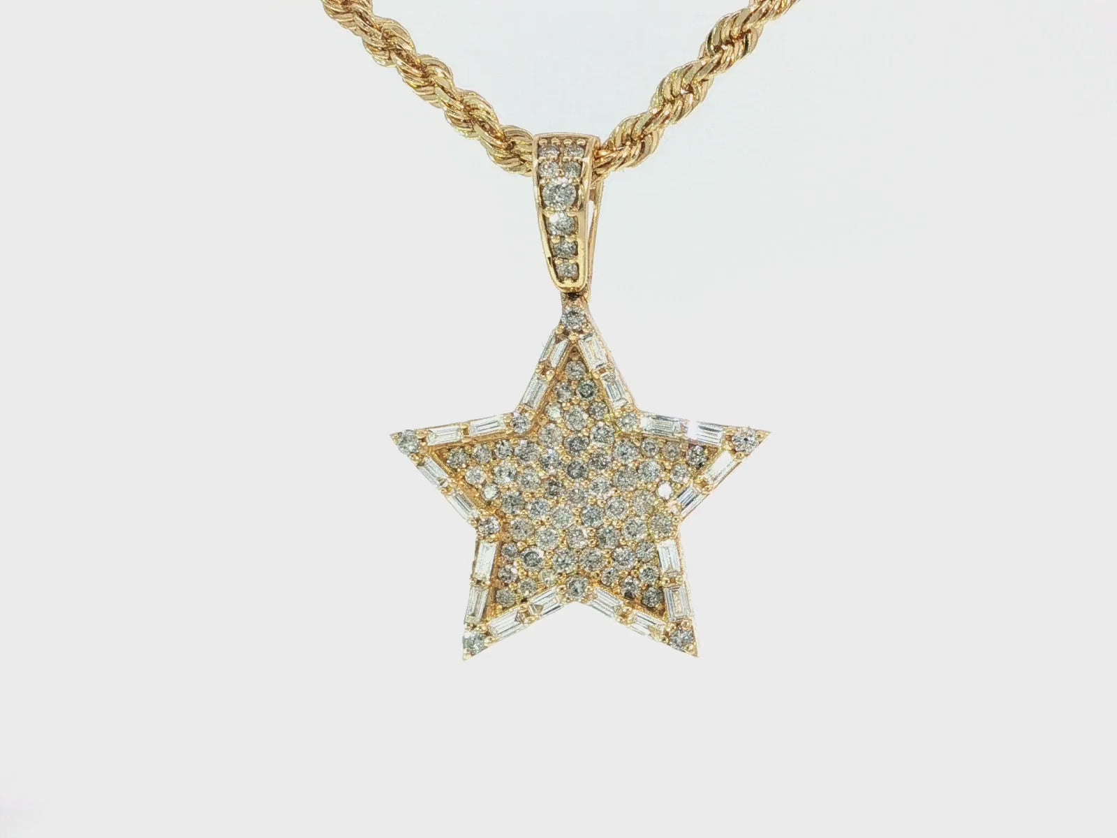 14k Gold Diamond Star Pendant with Round & Baguette Accents 1.75ct