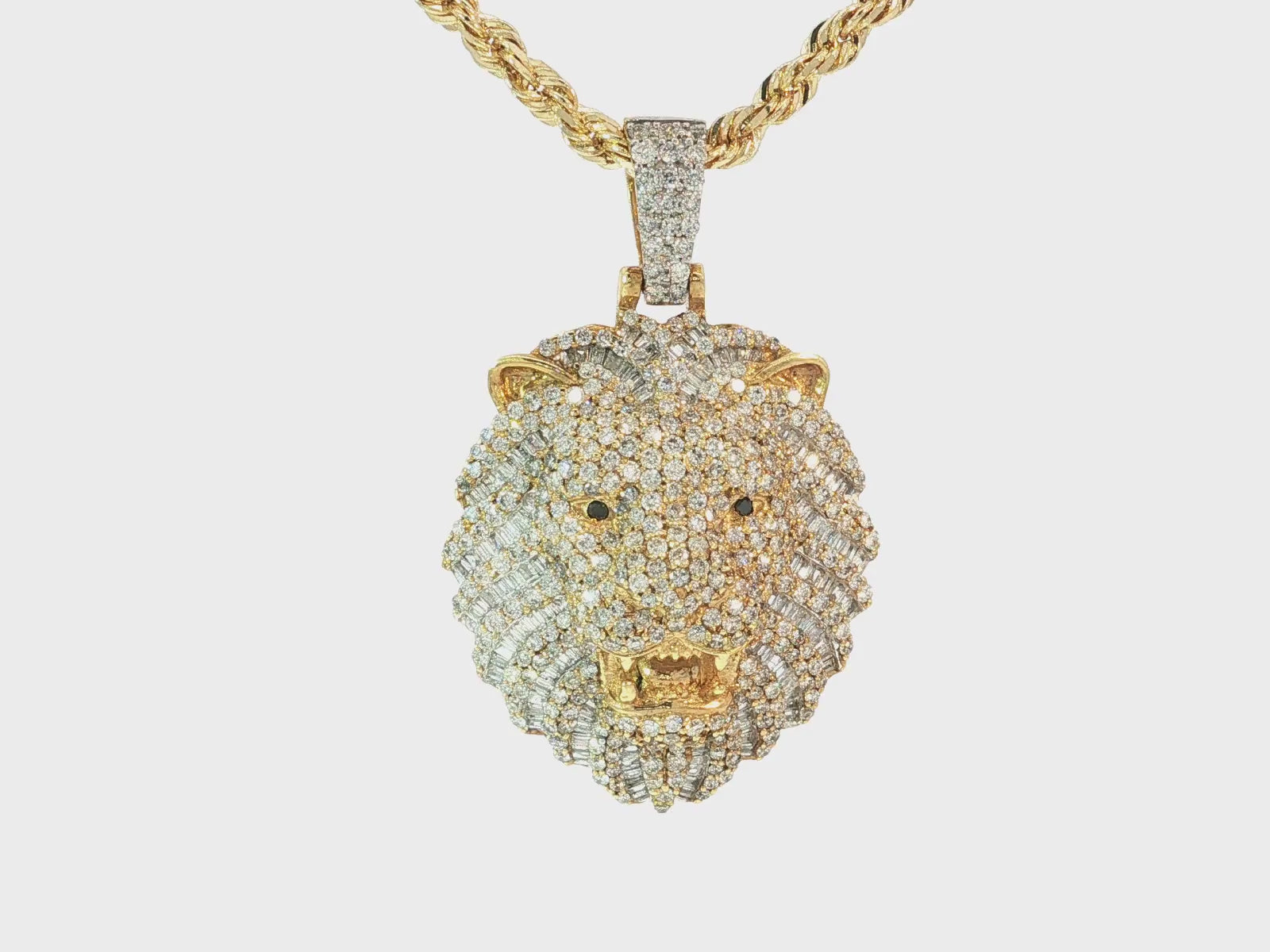 10k Gold Diamond Lion Head Pendant with Baguette & Round Accents 2.75ct