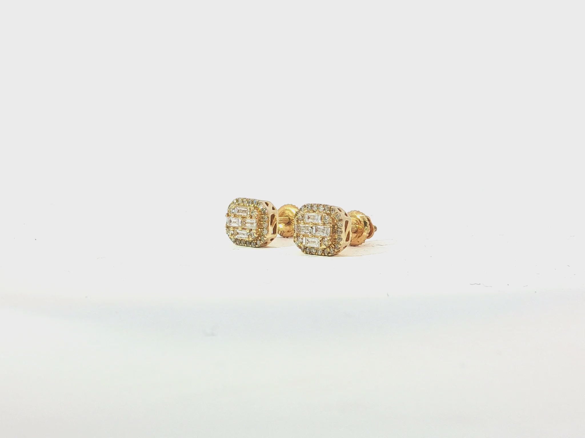 10k Gold Diamond Earrings with Baguette & Round Cluster Cushion Design 0.37ct