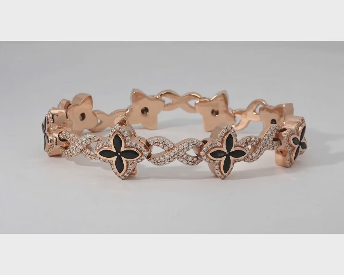 10K Gold Men’s Floral Link Bracelet with Black Ruby & Diamond Pavé 3.75 CT – product video