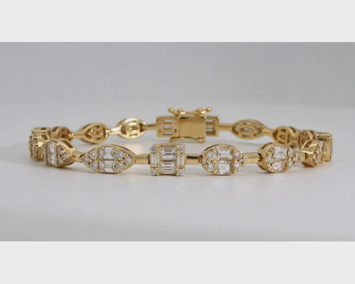 14k Gold Diamond Bracelet with Emerald-Cut & Round Design 5ct – product video