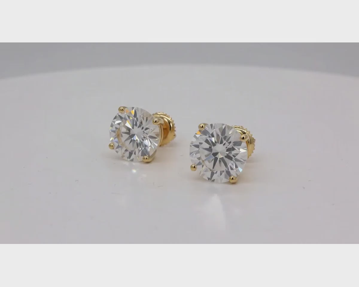 14k Gold Diamond Stud Earrings with Round-Cut Solitaire Design 2.96CT – product video