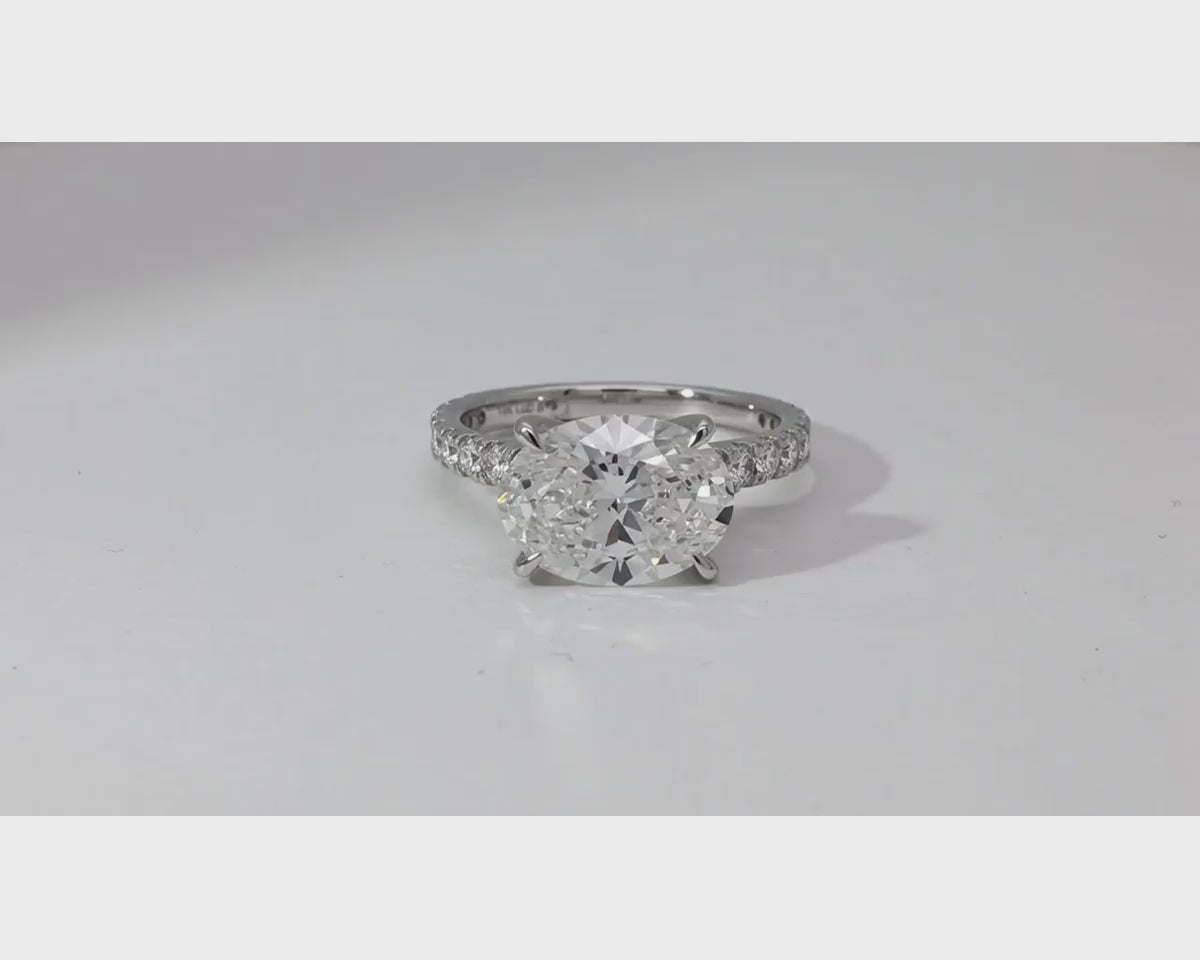 14k Oval Cut East to West Petite Micropavé Engagement Ring 3.54 CT – product video