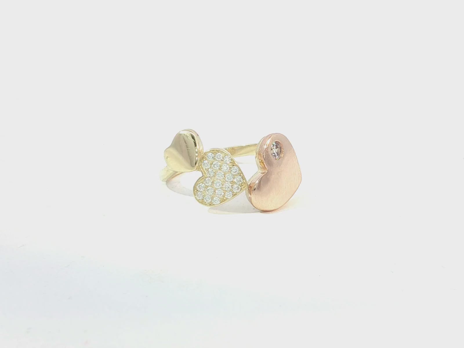 10K Two-Tone Gold Three Heart Ring with Zirconia Accents