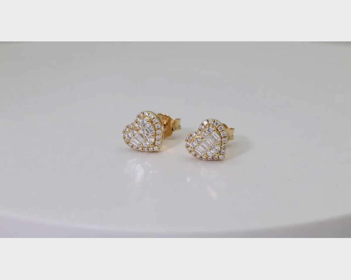 10K Gold Heart Stud Earrings with Mixed Diamond Accents 0.33 CT – product video