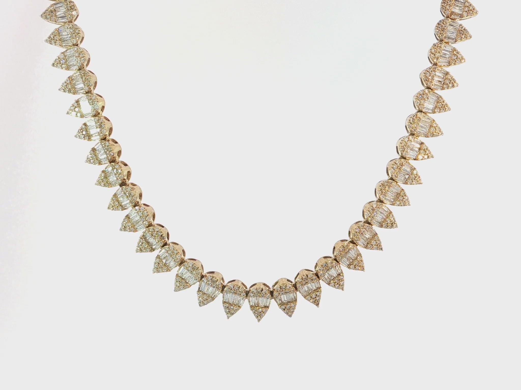 10k Gold Diamond Necklace with Pear-Shape Baguette & Round Cluster Design 5.45ct