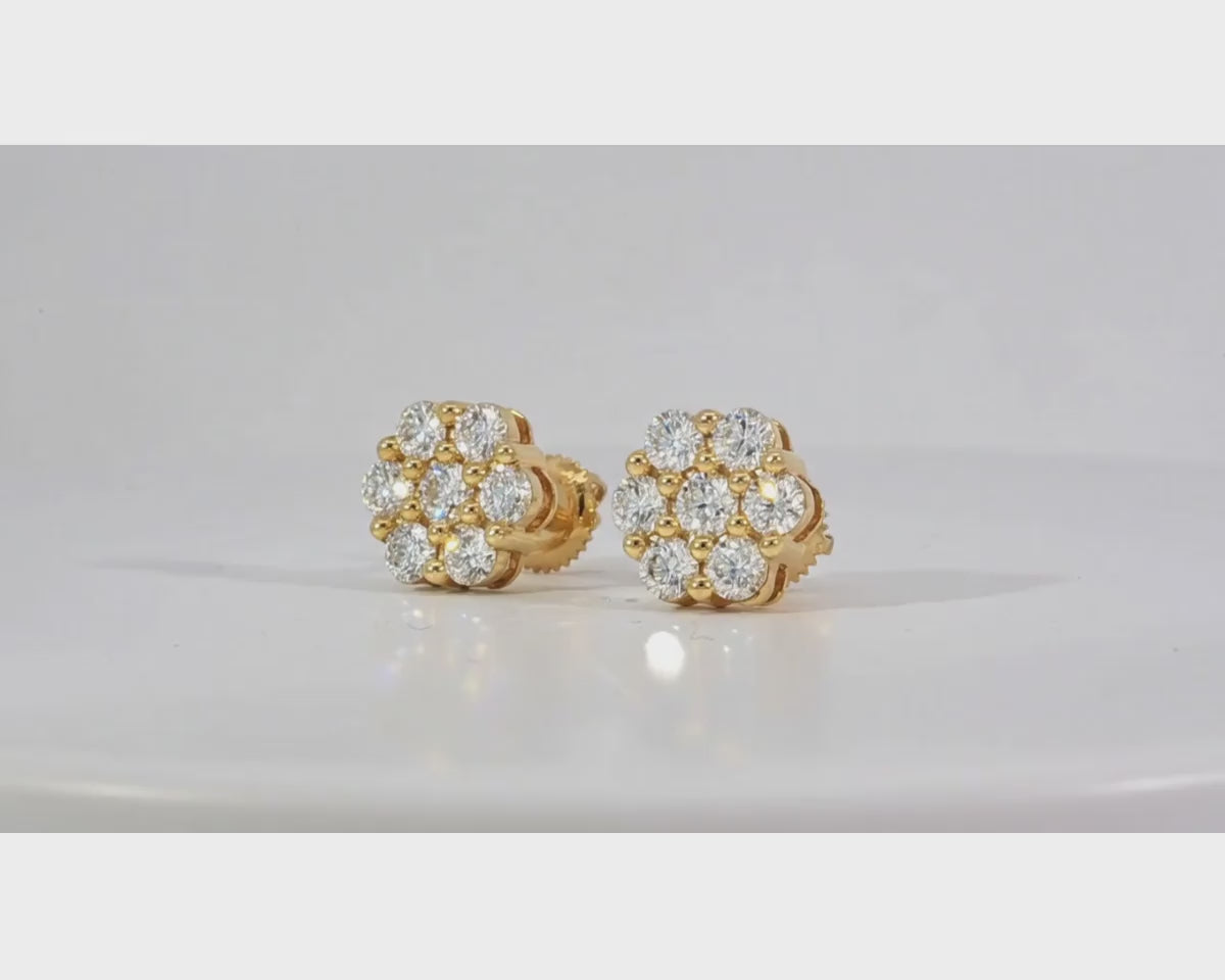 10k Gold Diamond Cluster Earrings with Round Brilliant Cut [0.25ct – 1.50ct] – product video