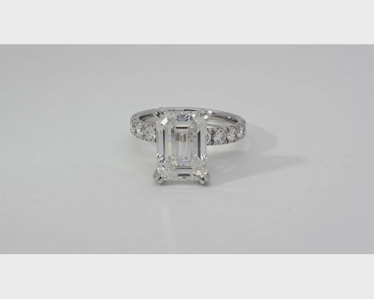 14k Emerald Cut Petite Side-Stone Engagement Ring 5.00 CT – product video