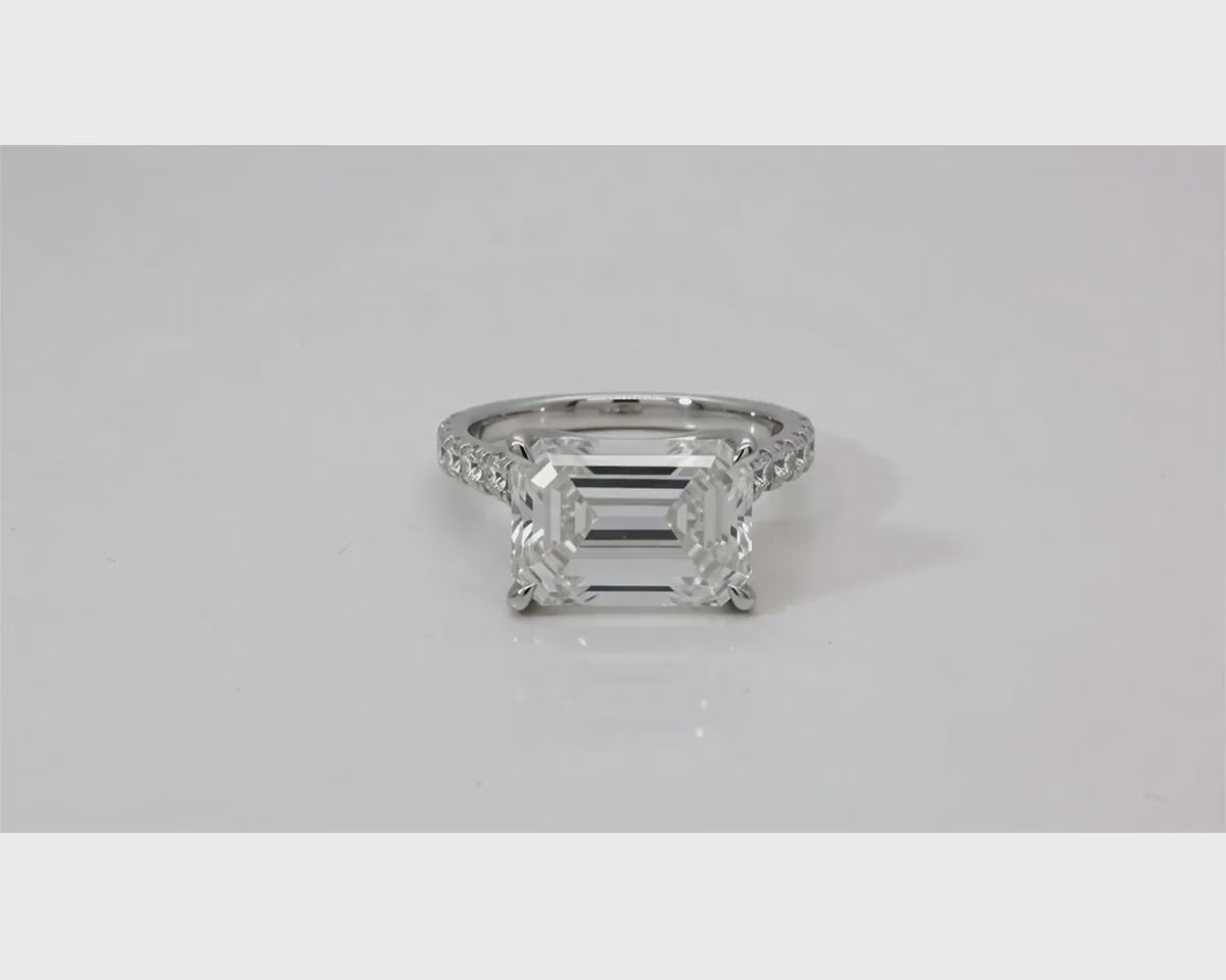 14k Emerald Cut East to West Petite Micropavé Engagement Ring 5.66 CT – product video