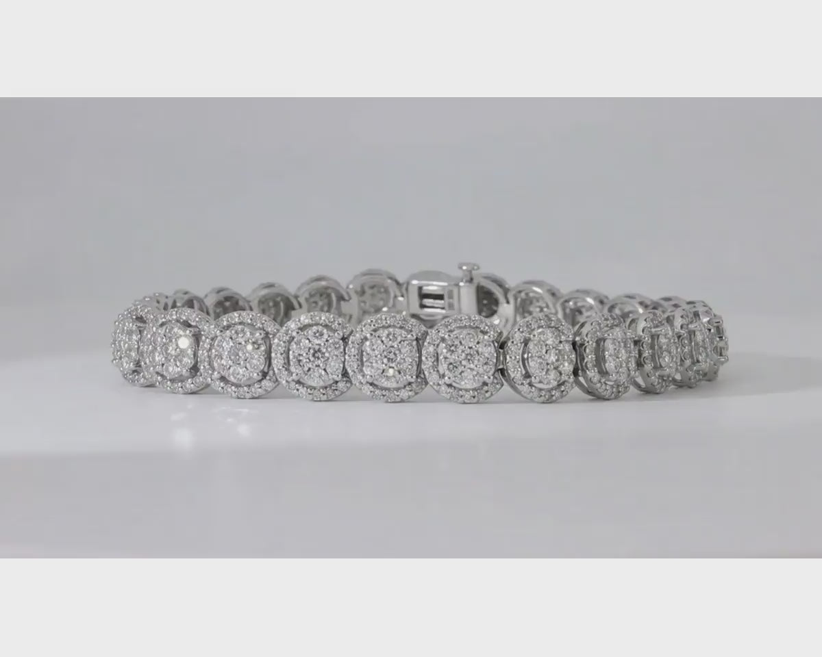 10k Gold Diamond Bracelet with Cushion-Style Round-Cut Cluster Design 5.00ct – product video