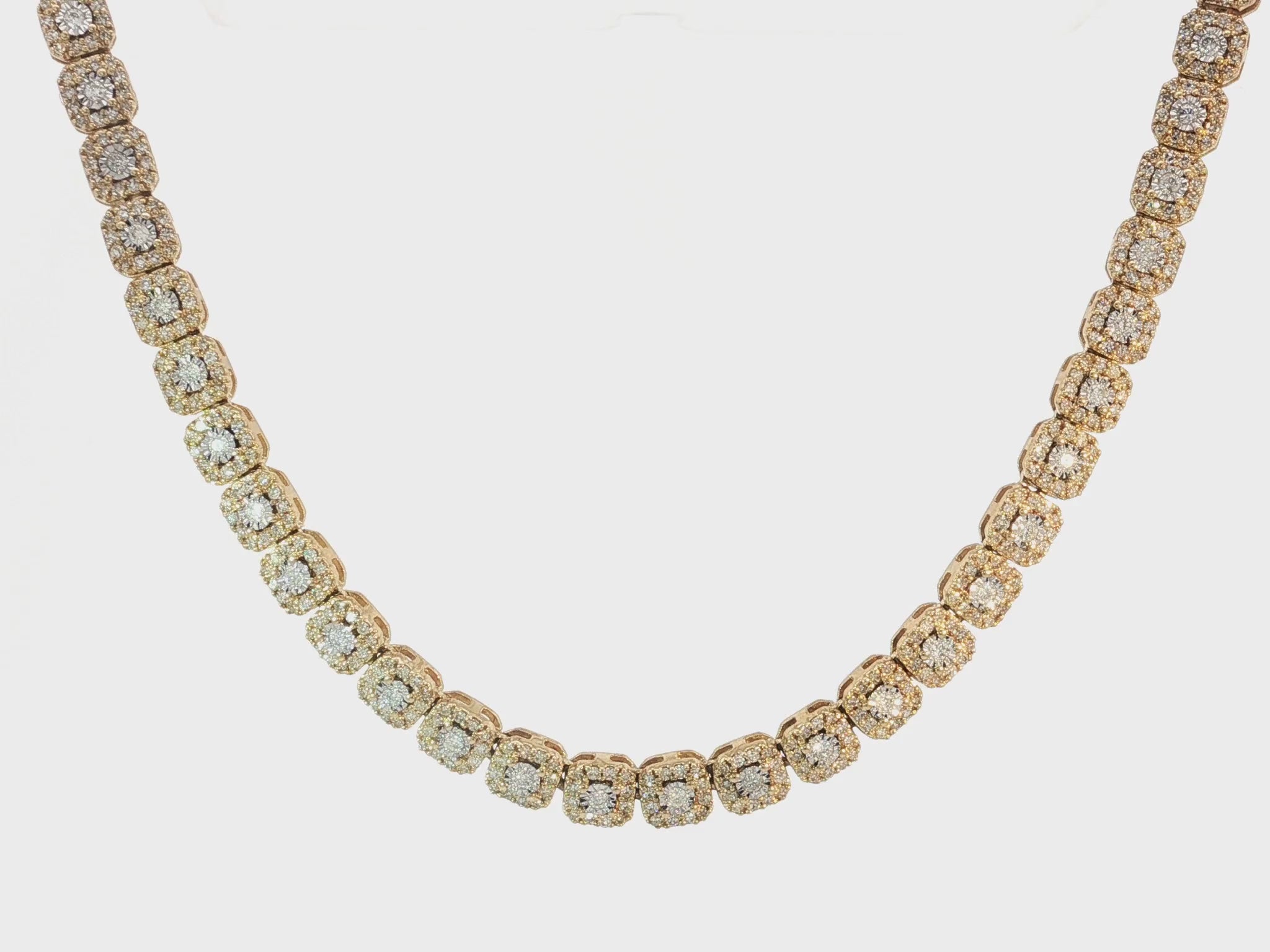 10k Gold Diamond Necklace with Cushion Halo & Round-Cut Design 3.98ct