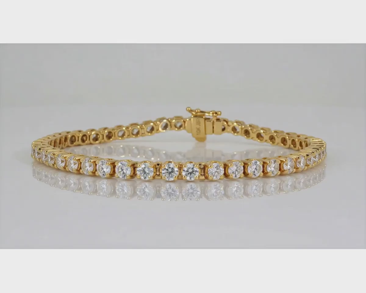 10k Gold Diamond Tennis Bracelet with Round-Cut Design 7ct – product video