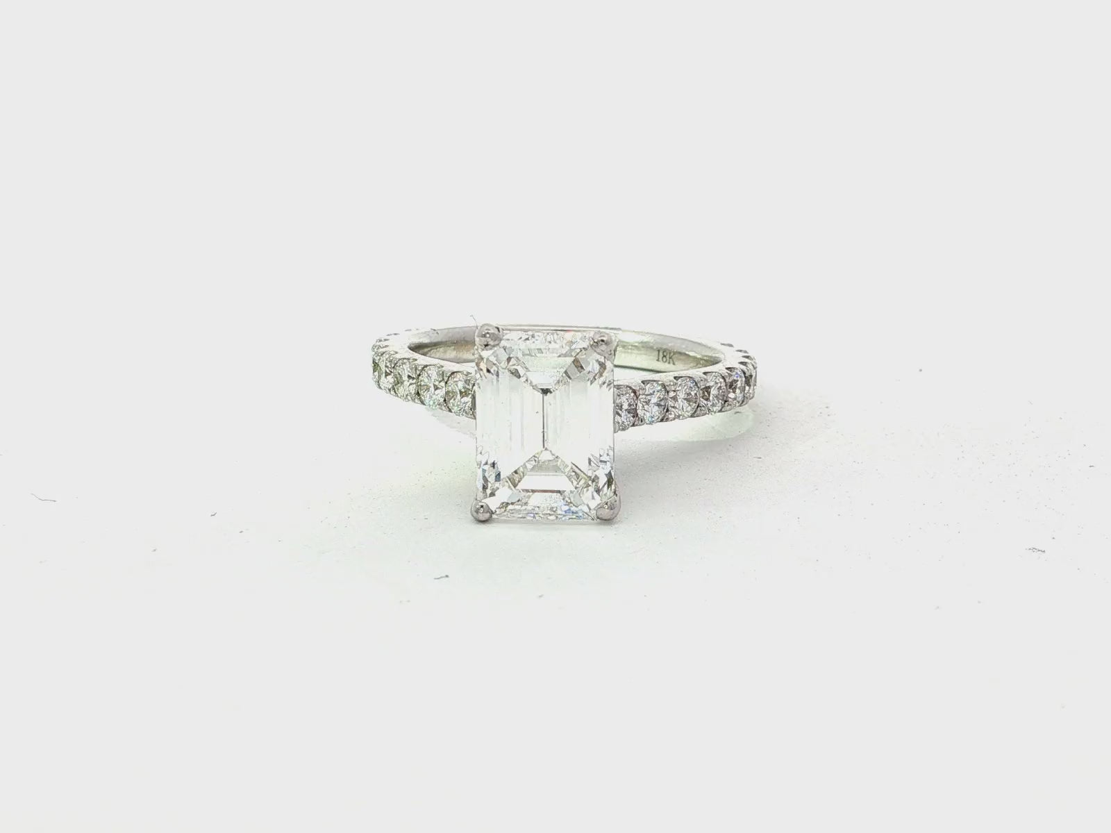 18k Emerald Cut Petite Side-Stone Engagement Ring 4.00 CT