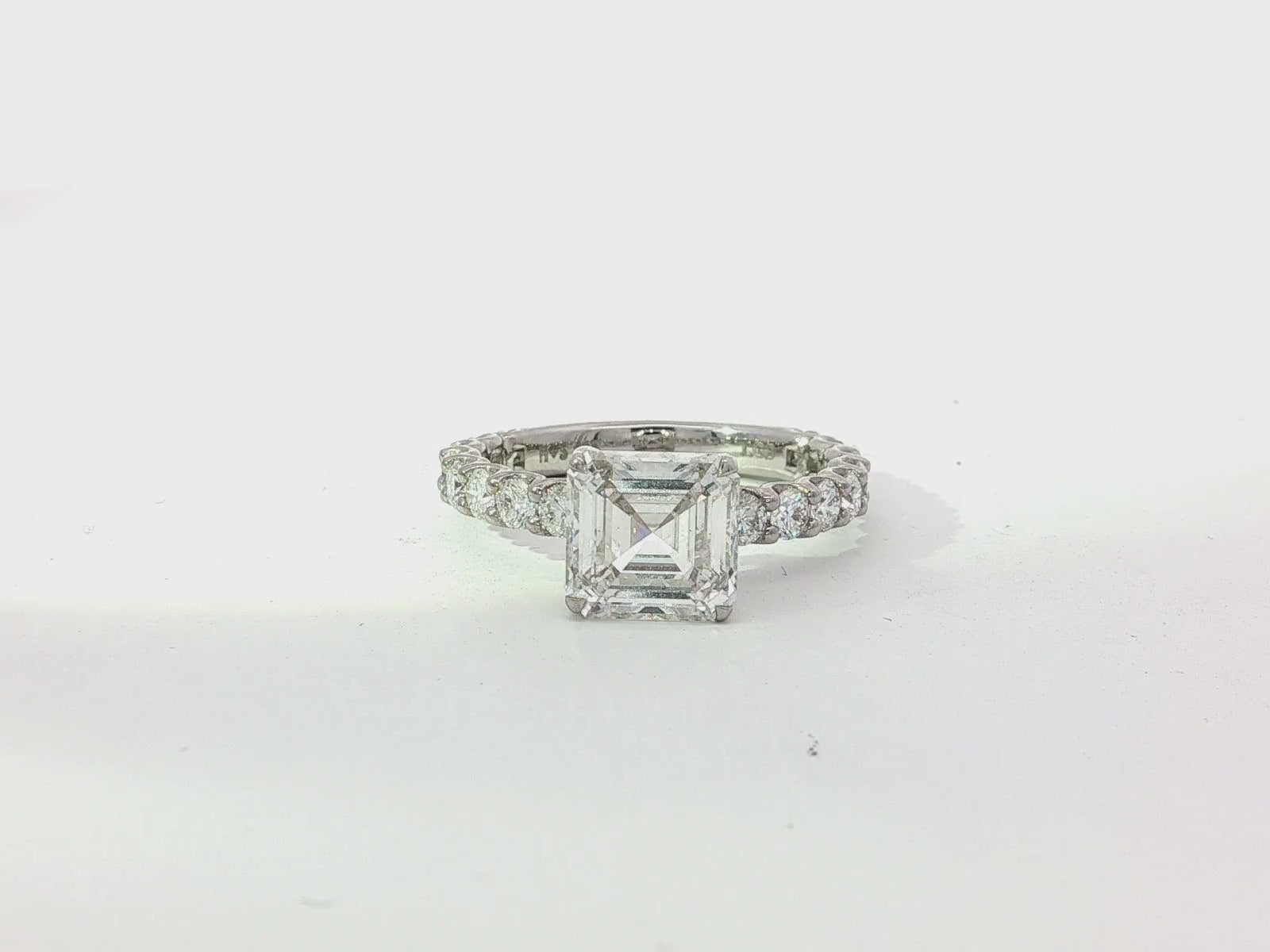 14k Emerald Cut Elevated Micropavé Diamond Band Engagement Ring 2.90ct