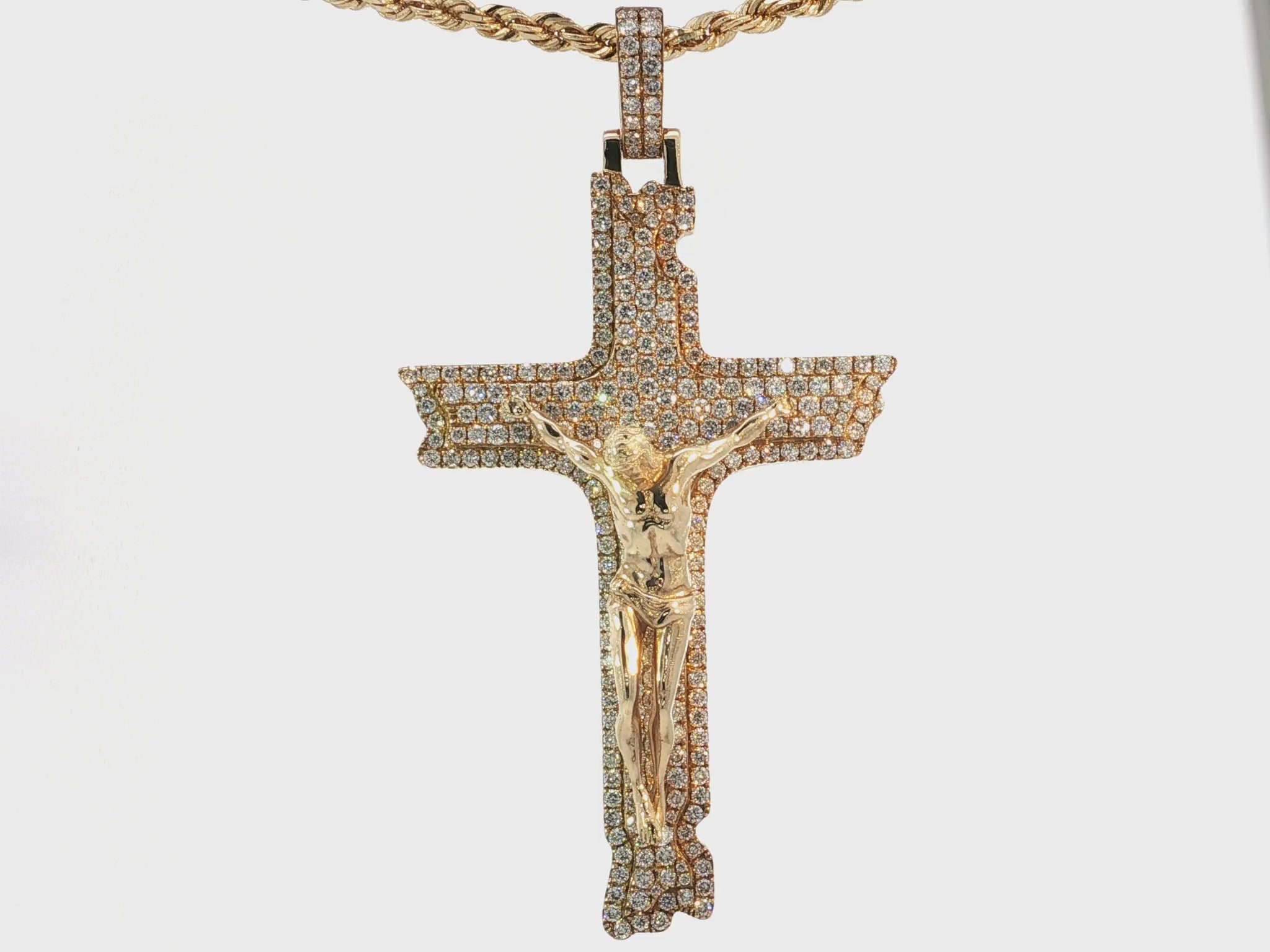 10k Gold Diamond Crucifix Pendant with Round-Cut Accents 3.55ct