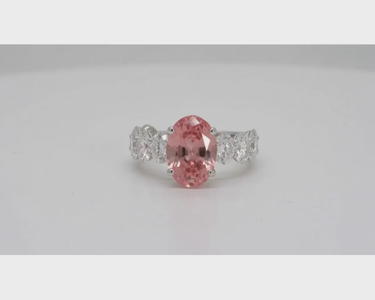 14K Gold Diamond Ring with Oval Pink Center Stone & Oval Side Diamonds Design 8.00ct – product video