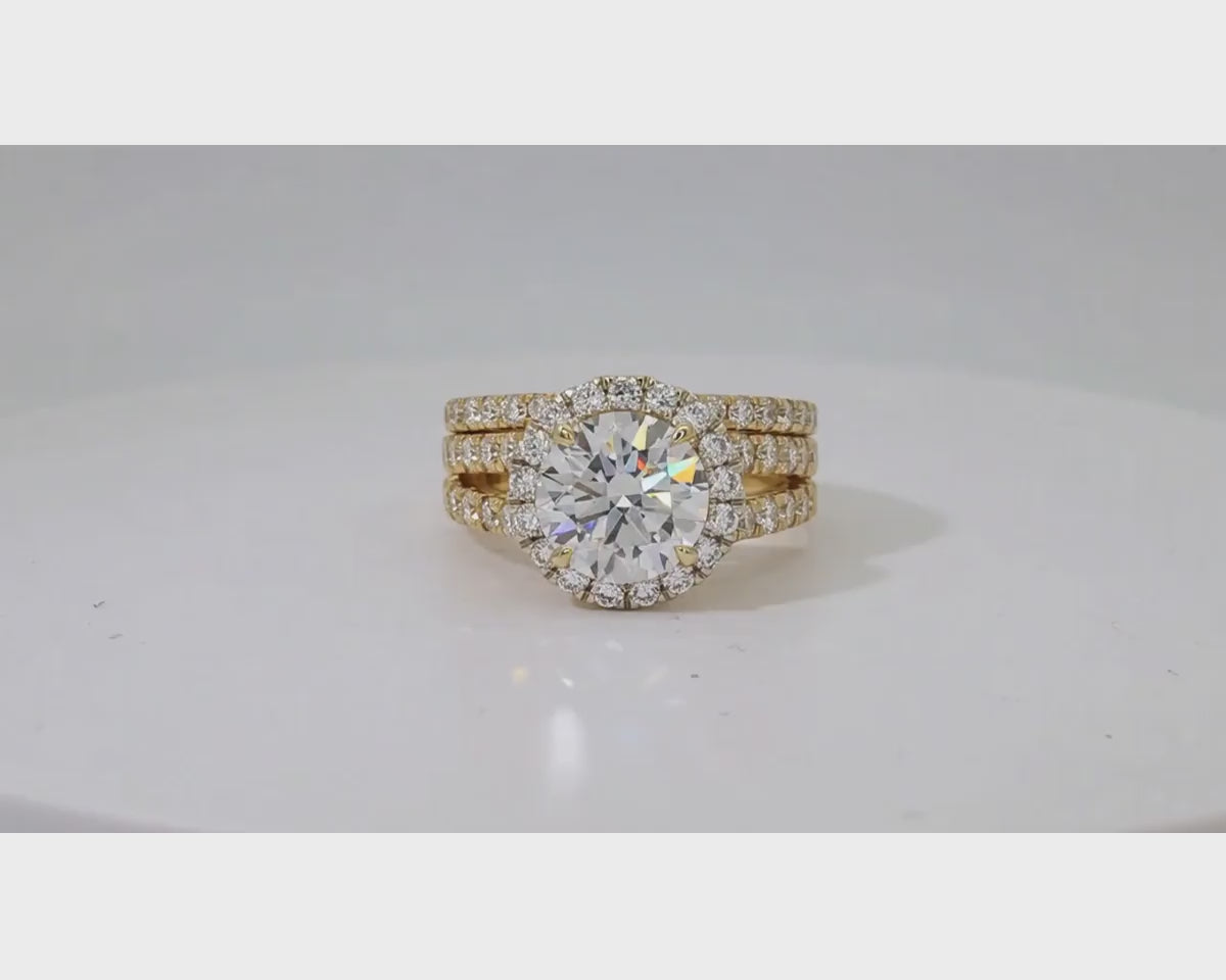 14k Round Cut Halo Diamond Engagement Ring Set 3.80 CT – product video